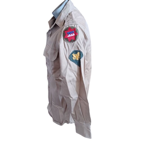 Vintage Mens Army Shirt Small 1950's Shade 1 Twill Khaki 1955 Uniform Patched - Picture 2 of 6